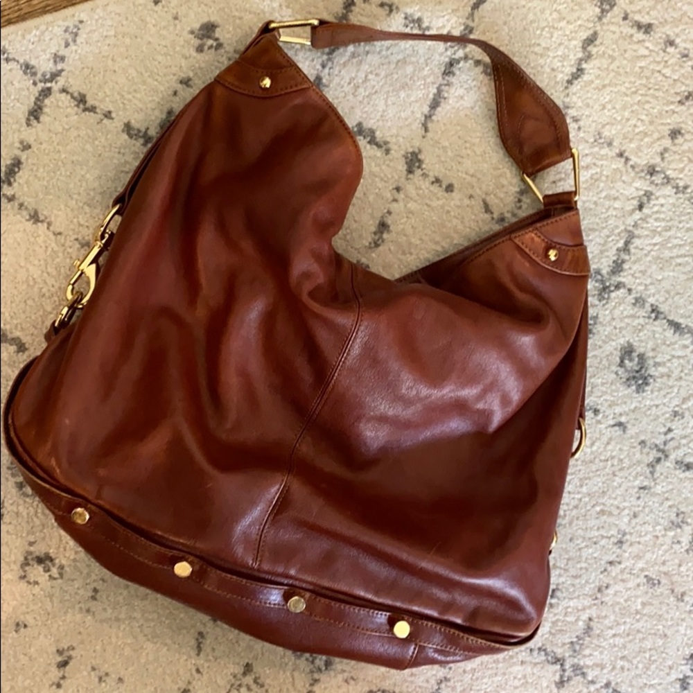 Cognac leather hobo style Rebecca Monkoff bag